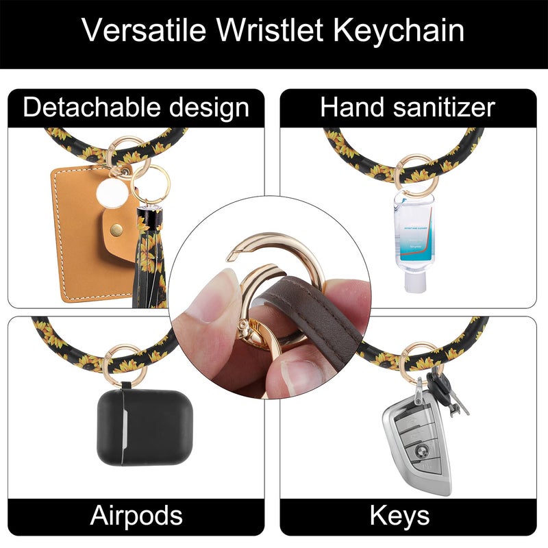 Weixiltc Large Circle Key Ring Leather Tassel Bracelet Holder Keychain Keyring For Women Girl (Sunflower) - Image 3